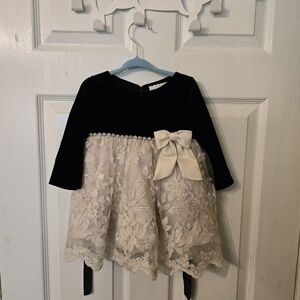 Rare Editions Black Velvet and Cream Lace Dress Size 12M